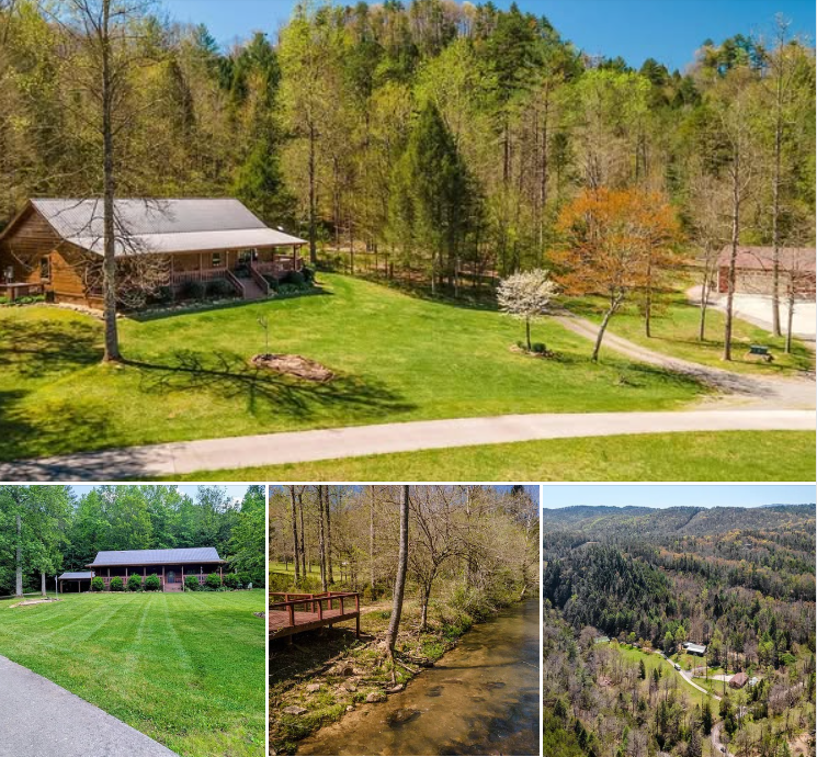 “Once-in-a-Blue-Moon” Private Mountain Estate – Creek Frontage, Handcrafted Log Home, Lush Gardens & Endless Outdoor Adventure