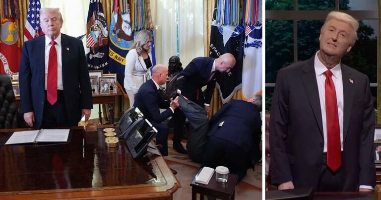 SNL mocks Trump’s bizarre reaction as man collapses during Oval Office press conference